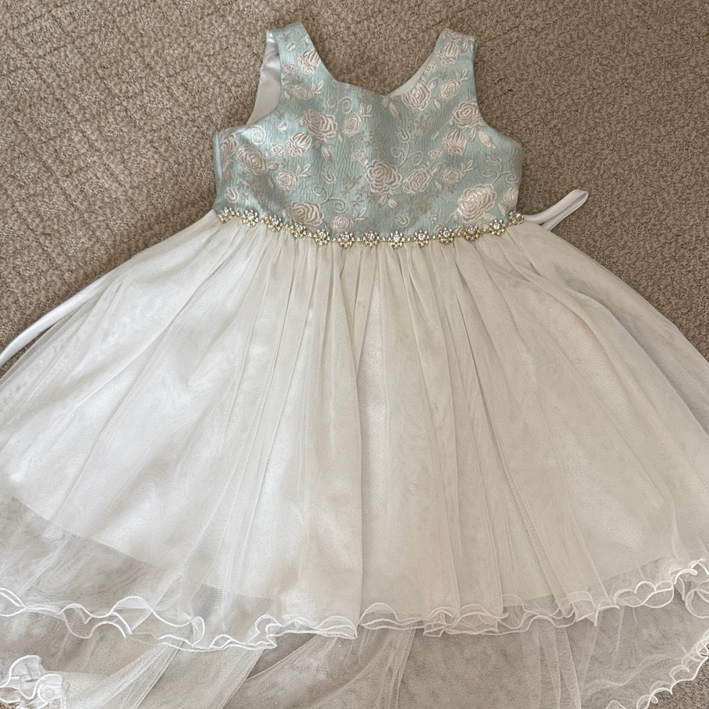 Elegant White and Blue Kids Dress